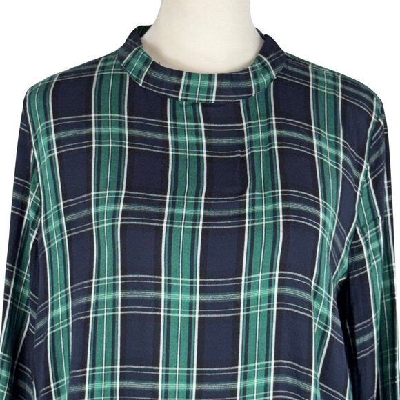 LOFT Green & Navy Blue Plaid Blouse Size Small - Picture 10 of 11